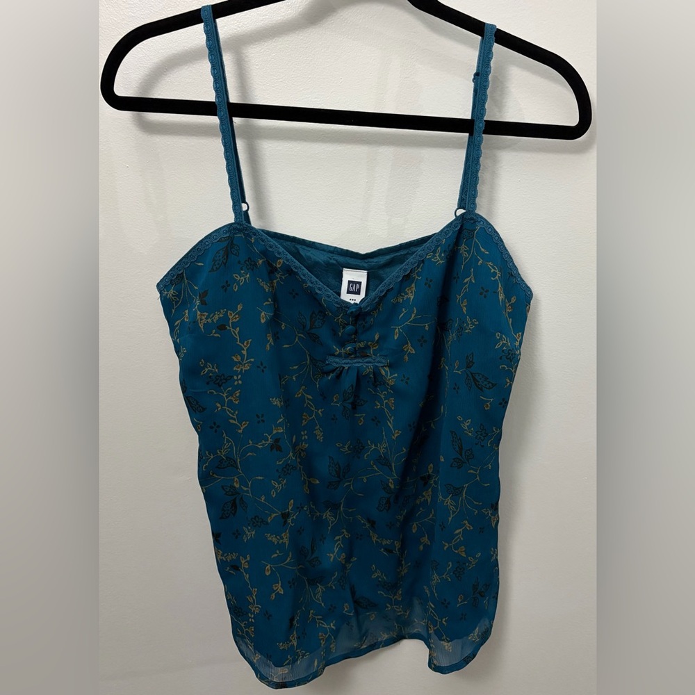 GAP Teal Floral Lace-Trim Spaghetti Strap Camisole